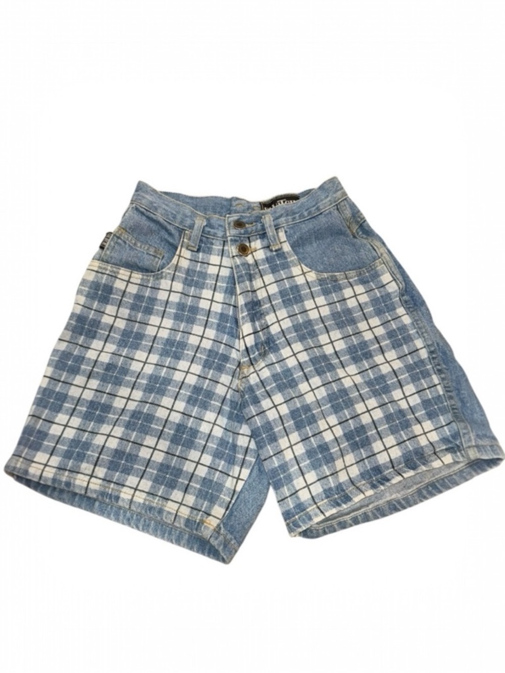 Vintage Y2K Switch USA Plaid Patchwork High-Rise Jean Shorts Size 3 (0/1)